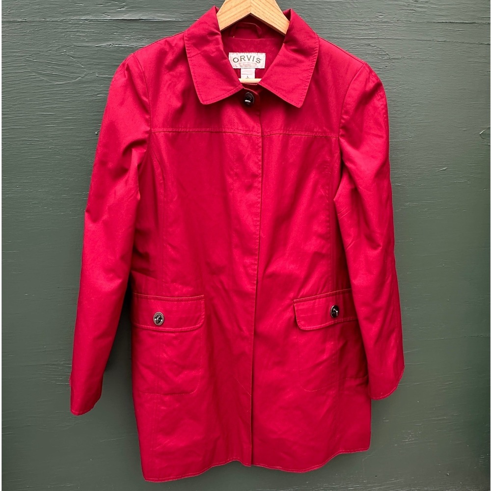 Orvis‎ Womens Red Lightweight Cotton Blend Jacket Turn-lock Pockets Large